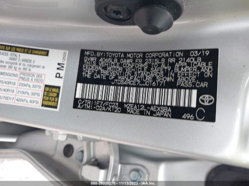 2020 TOYOTA COROLLA SE/NIGHT SHADE - JTDS4RCE7LJ016171
