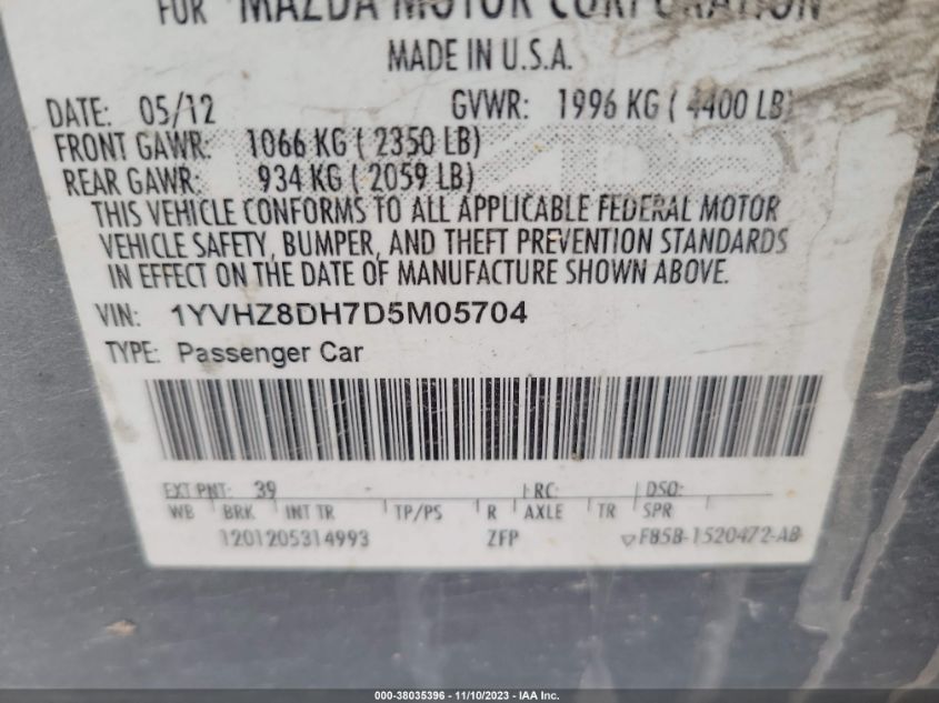 2013 MAZDA MAZDA6 I TOURING - 1YVHZ8DH7D5M05704