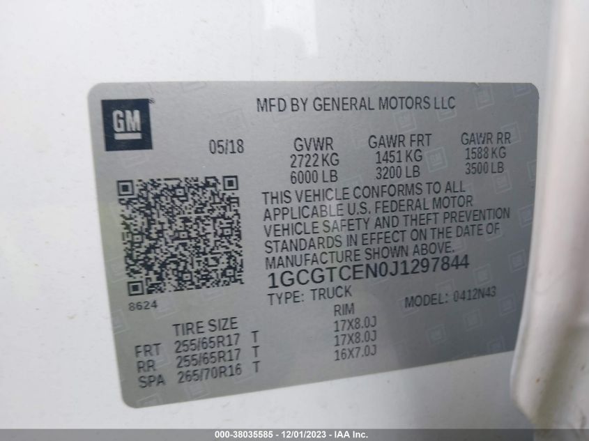 2018 CHEVROLET COLORADO 4WD LT - 1GCGTCEN0J1297844