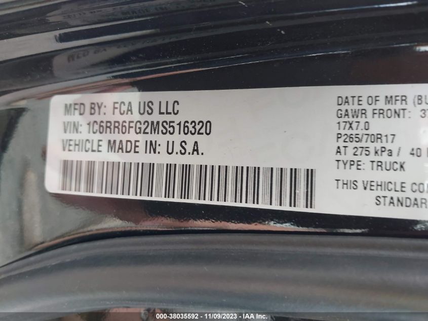 2021 RAM 1500 CLASSIC TRADESMAN  4X2 6'4" BOX - 1C6RR6FG2MS516320
