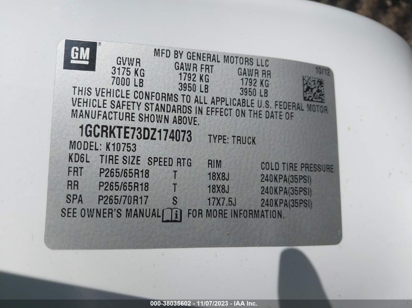 2013 CHEVROLET SILVERADO 1500 LTZ - 1GCRKTE73DZ174073