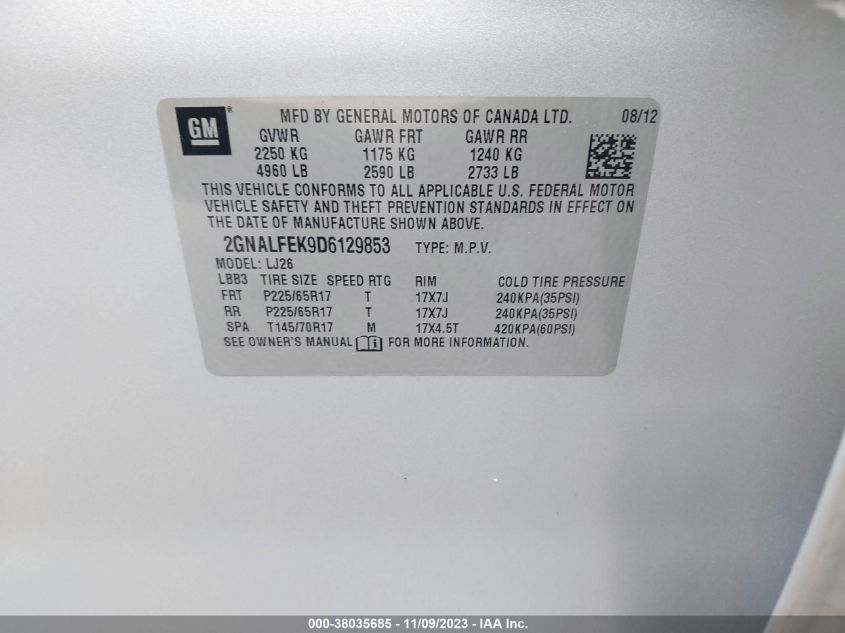 2013 CHEVROLET EQUINOX LTZ - 2GNALFEK9D6129853