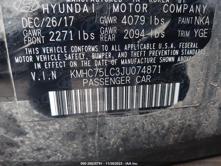 VIN KMHC75LC3JU074871 2018 HYUNDAI IONIQ HYBRID SEL