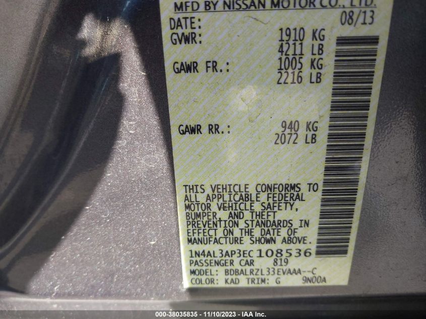 2014 NISSAN ALTIMA 2.5 S - 1N4AL3AP3EC108536