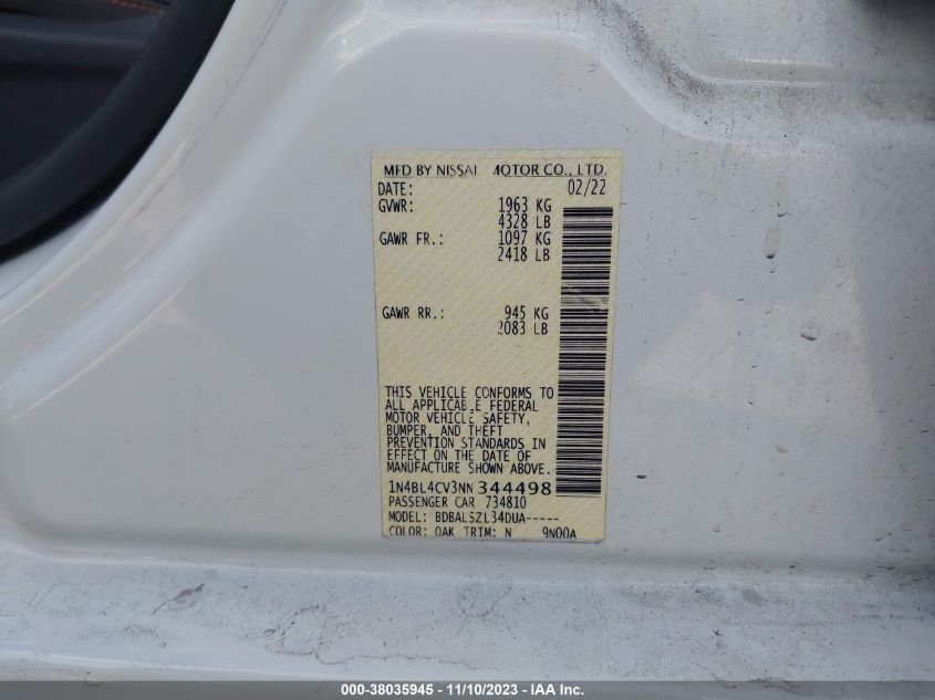 2022 NISSAN ALTIMA 2.5 SR - 1N4BL4CV3NN344498