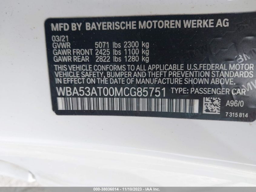 WBA53AT00MCG85751 BMW 4 Series M440I 9