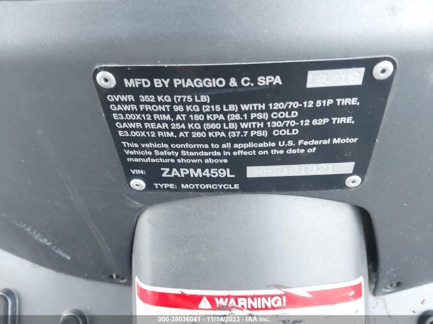2017 VESPA GTS 300 SUPER ZAPM459LXH5101821