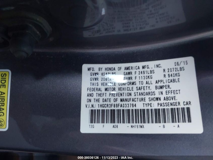 2015 HONDA ACCORD EXL - 1HGCR3F89FA033794
