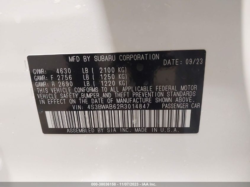 2024 SUBARU LEGACY - 4S3BWAB62R3014847