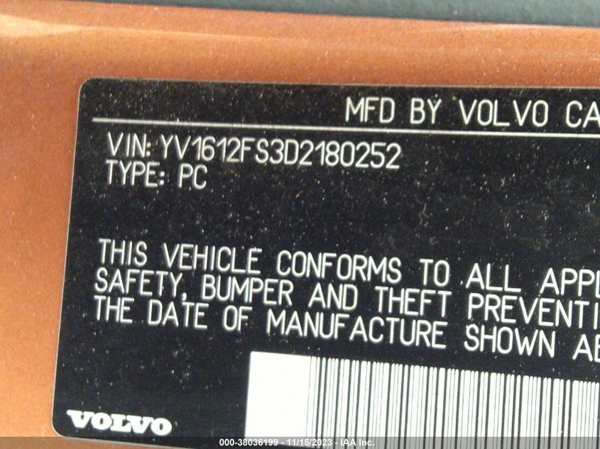 2013 VOLVO S60 T5 - YV1612FS3D2180252