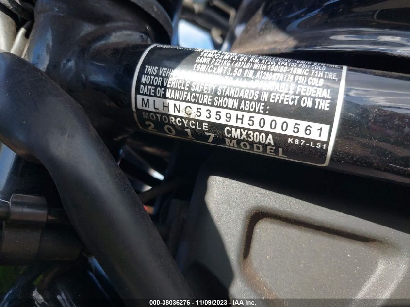 2017 HONDA CMX300 A MLHNC5359H5000561