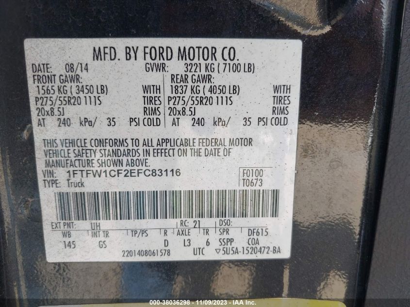 2014 FORD F-150 XLT - 1FTFW1CF2EFC83116