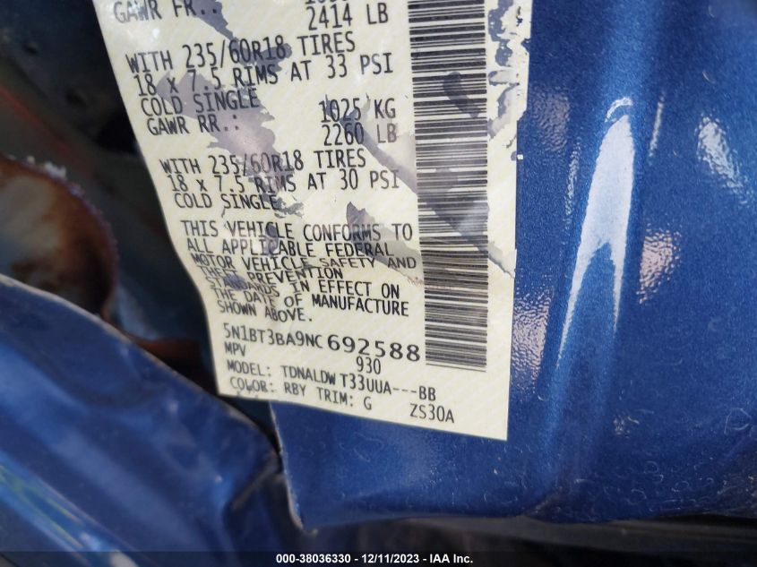 2022 NISSAN ROGUE SV - 5N1BT3BA9NC692588