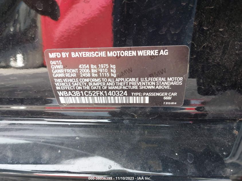 2015 BMW 320I WBA3B1C52FK140324