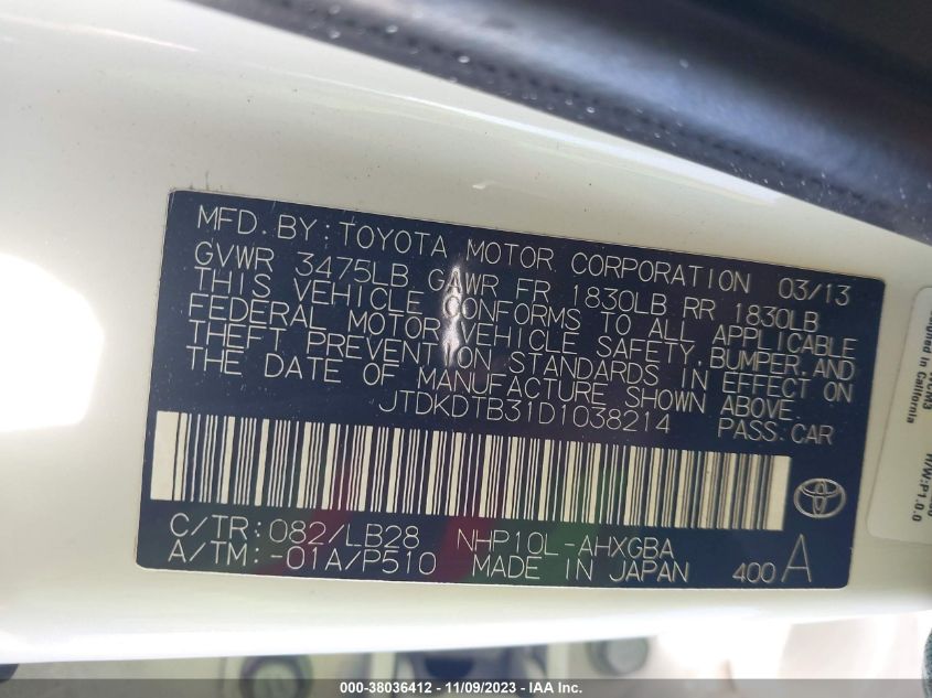 2013 TOYOTA PRIUS C FOUR - JTDKDTB31D1038214