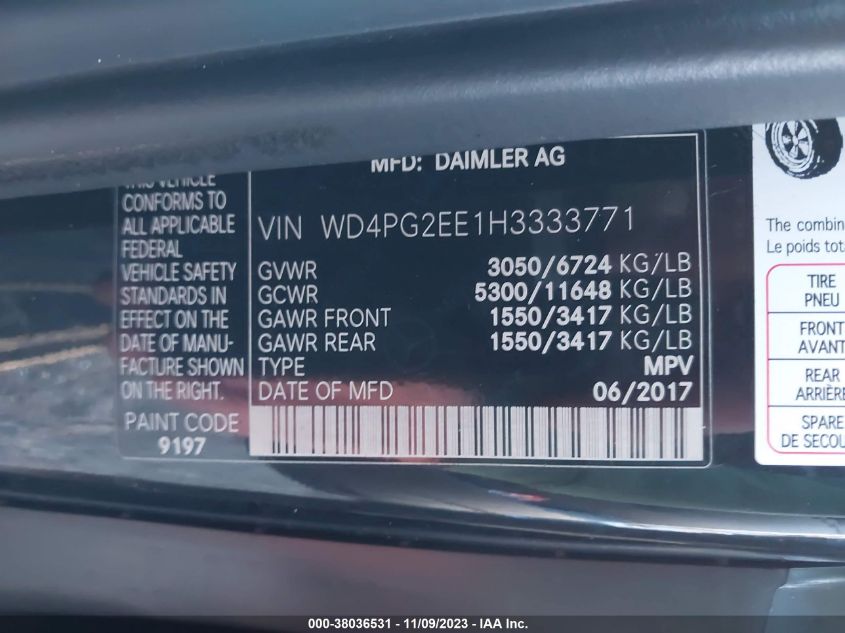2017 MERCEDES-BENZ METRIS WD4PG2EE1H3333771