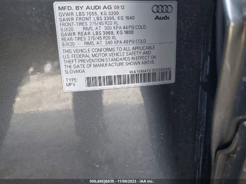 2013 AUDI Q7 3.0L TDI PRESTIGE - WA1VMAFE1DD004392