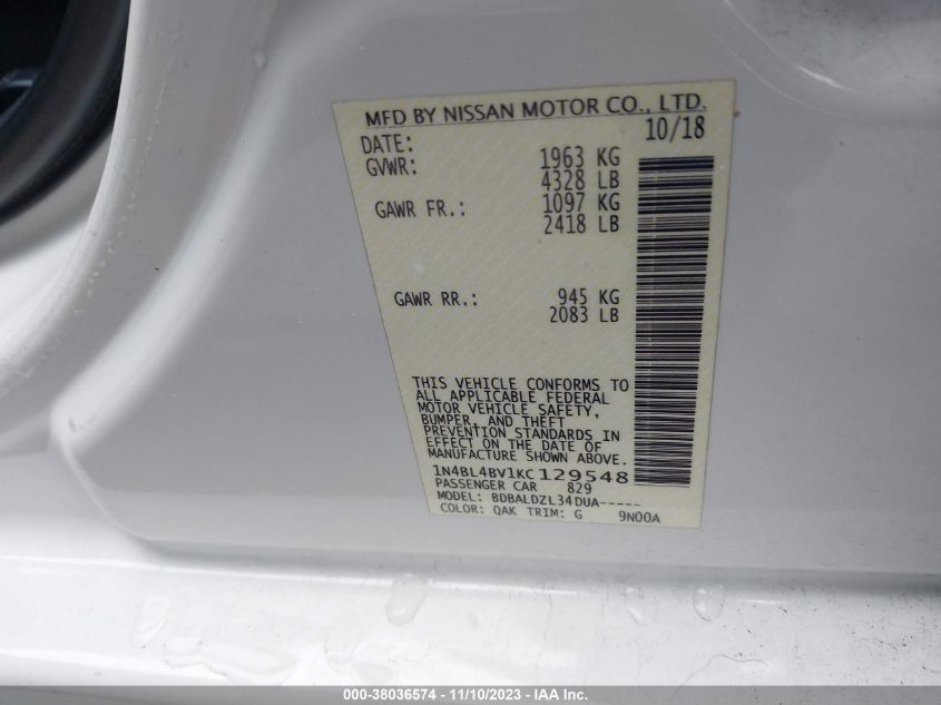 2019 NISSAN ALTIMA S - 1N4BL4BV1KC129548