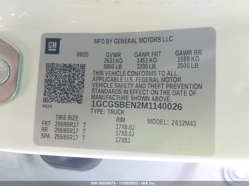 VIN 1GCGSBEN2M1140026 2021 CHEVROLET COLORADO 2WD WORK TRUCK