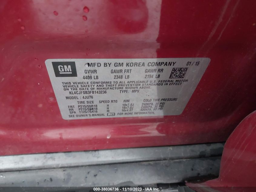 2015 BUICK ENCORE CONVENIENCE - KL4CJFSB3FB143236