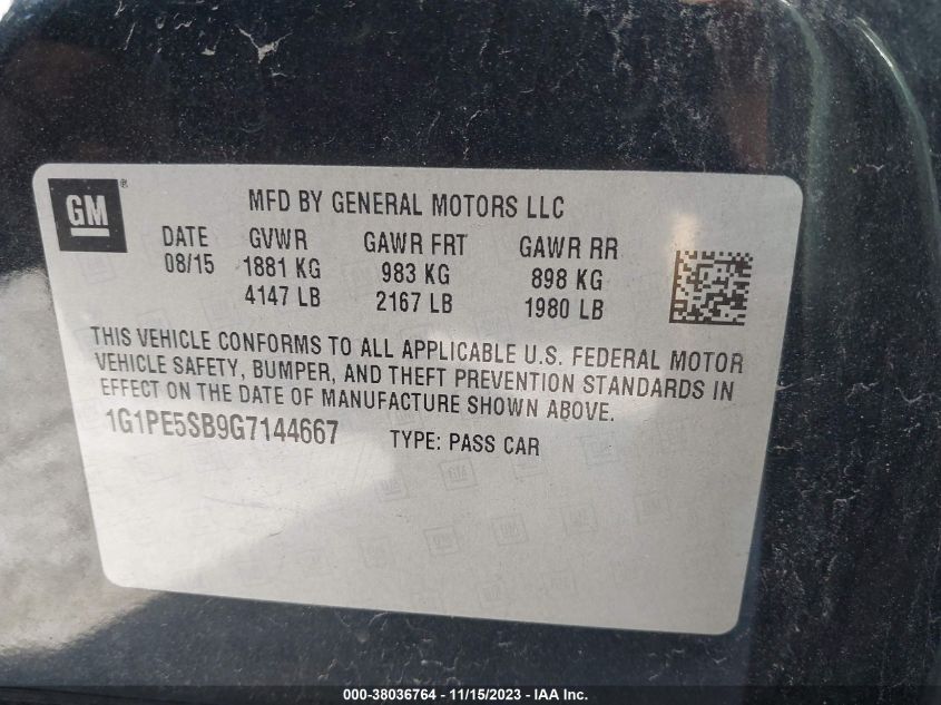 2016 CHEVROLET CRUZE LIMITED LT - 1G1PE5SB9G7144667