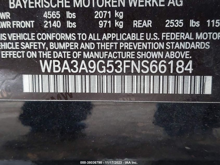 2015 BMW 335I WBA3A9G53FNS66184