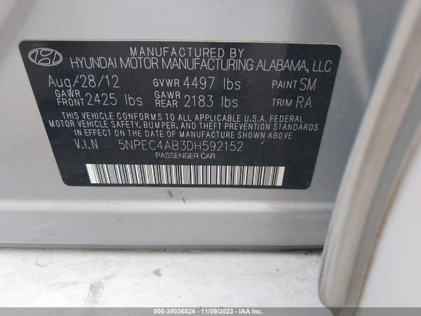 2013 HYUNDAI SONATA SE - 5NPEC4AB3DH592152