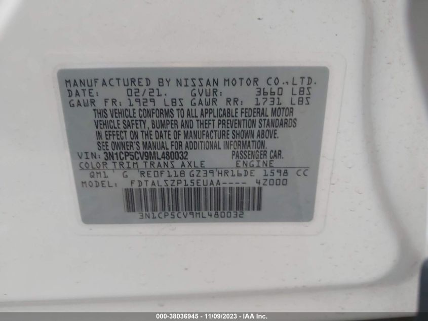 2021 NISSAN KICKS SV - 3N1CP5CV9ML480032