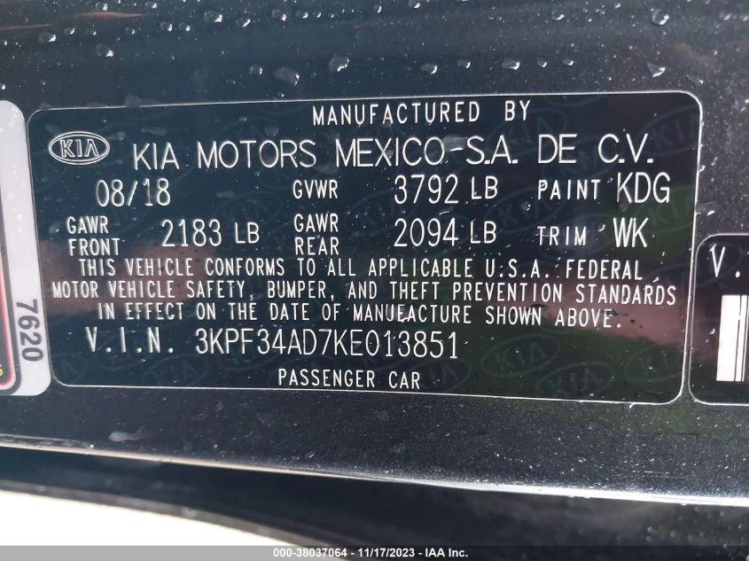 2019 KIA FORTE S - 3KPF34AD7KE013851