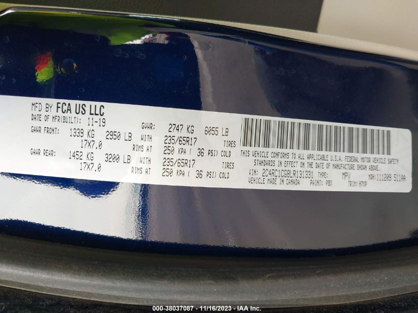 VIN 2C4RC1CG8LR131331 2020 CHRYSLER VOYAGER LX