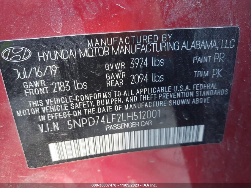 2020 HYUNDAI ELANTRA SE - 5NPD74LF2LH512001
