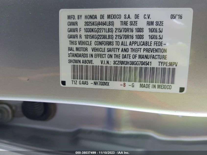 2016 HONDA CR-V LX - 3CZRM3H38GG704541