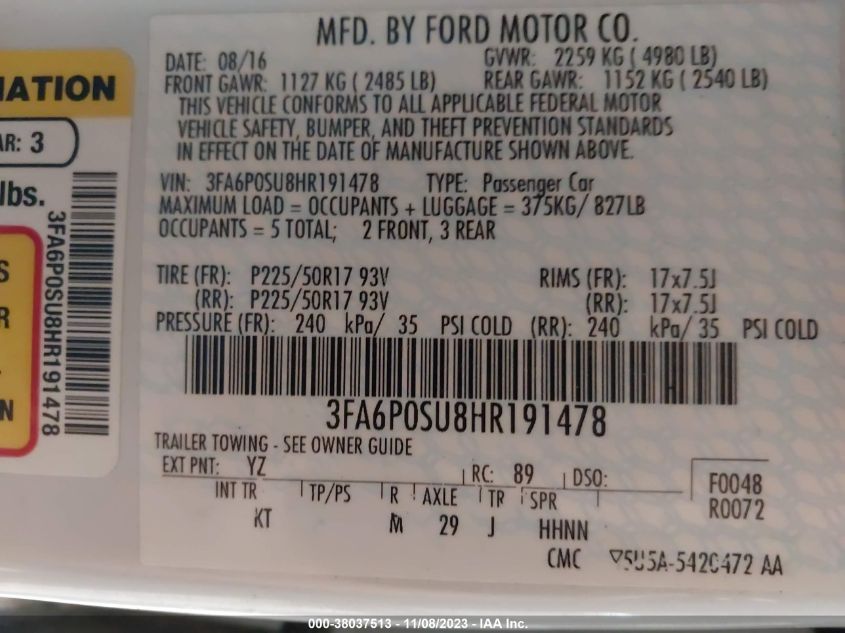 2017 FORD FUSION ENERGI TITANIUM - 3FA6P0SU8HR191478