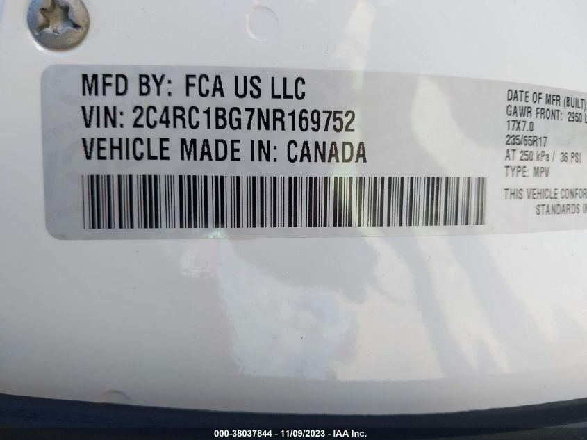 2C4RC1BG7NR169752 2022 CHRYSLER PACIFICA, photo no. 9