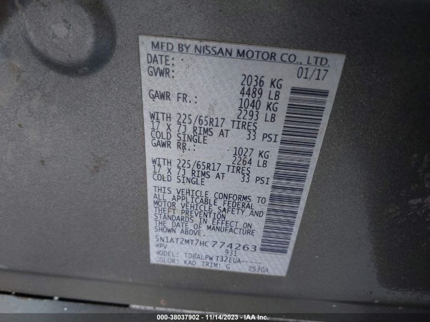 2017 NISSAN ROGUE S - 5N1AT2MT7HC774263
