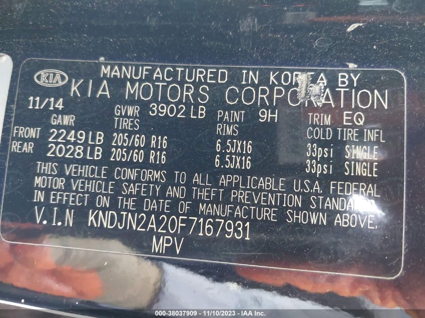 2015 KIA SOUL BASE - KNDJN2A20F7167931