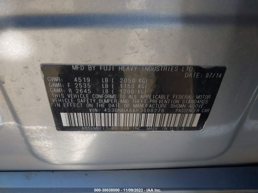 2015 SUBARU LEGACY 2.5I - 4S3BNBA66F3008278