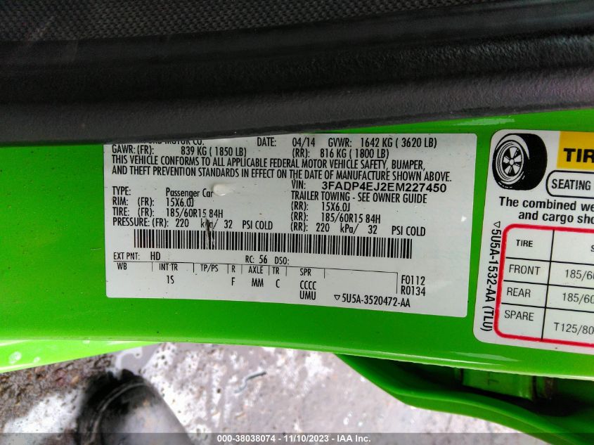 2014 FORD FIESTA SE - 3FADP4EJ2EM227450