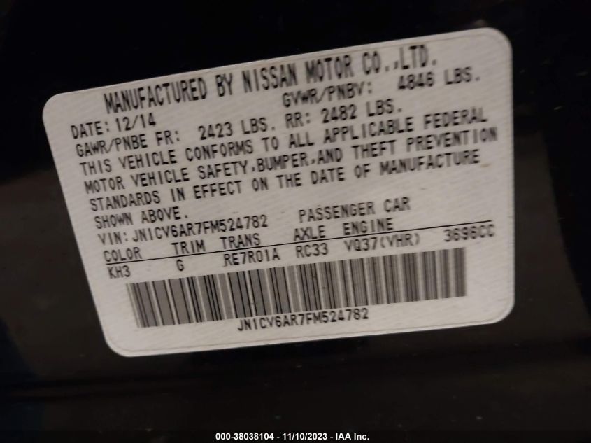 2015 INFINITI Q40 JN1CV6AR7FM524782