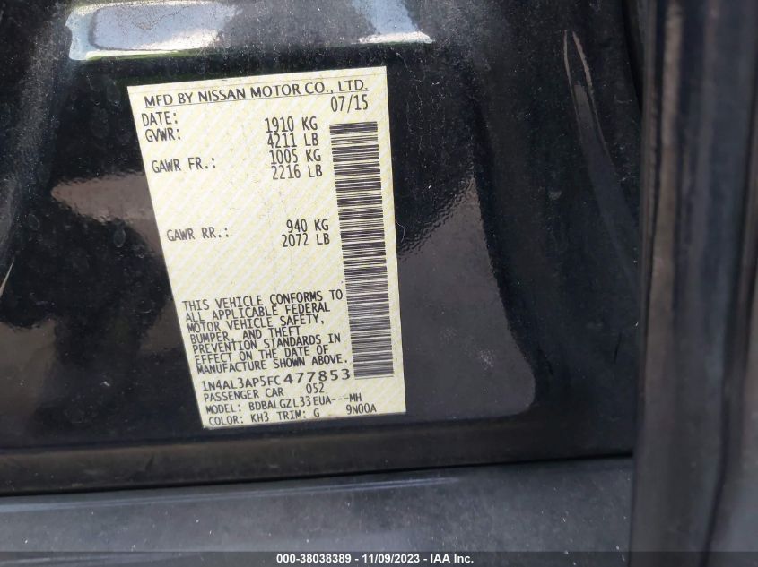 1N4AL3AP5FC477853 | 2015 NISSAN ALTIMA