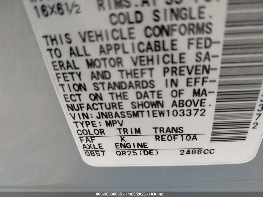 2014 NISSAN ROGUE SELECT S - JN8AS5MT1EW103372