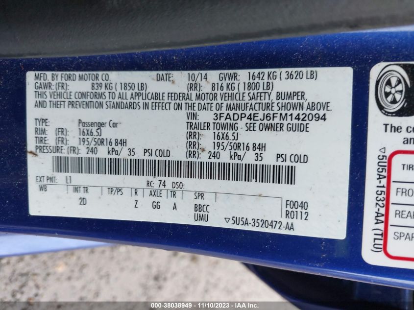 2015 FORD FIESTA SE - 3FADP4EJ6FM142094