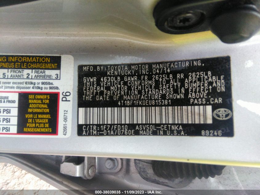 2014 TOYOTA CAMRY LE - 4T1BF1FK0EU815381