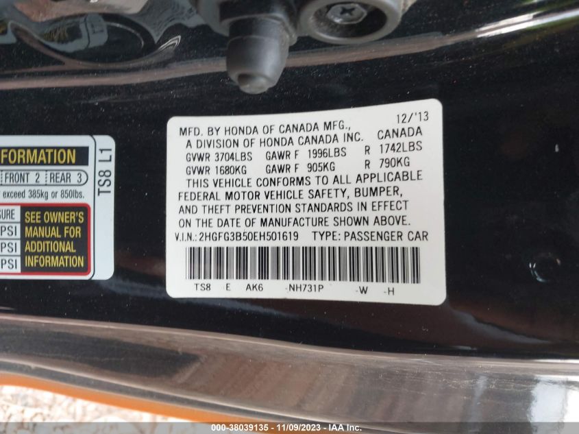 2014 HONDA CIVIC LX - 2HGFG3B50EH501619