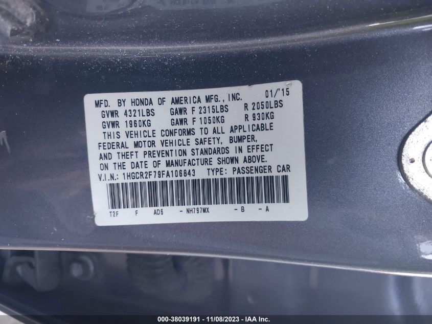 2015 HONDA ACCORD EX - 1HGCR2F79FA106843