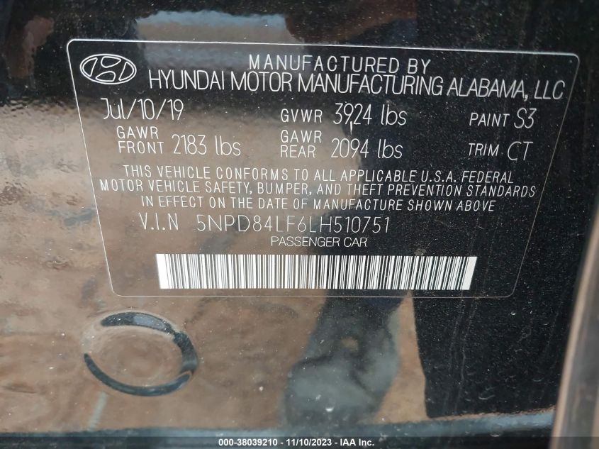 2020 HYUNDAI ELANTRA SEL/VALUE/LIMITED - 5NPD84LF6LH510751