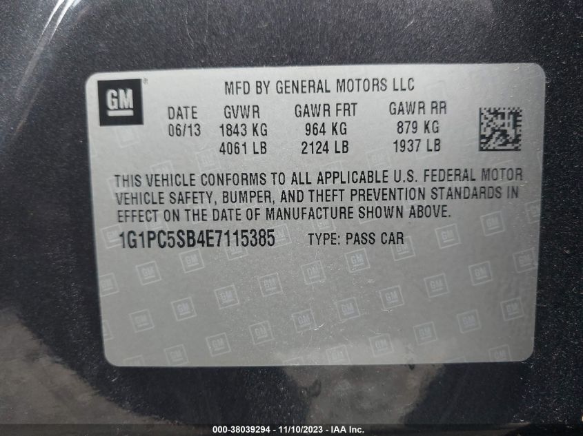 2014 CHEVROLET CRUZE LT - 1G1PC5SB4E7115385