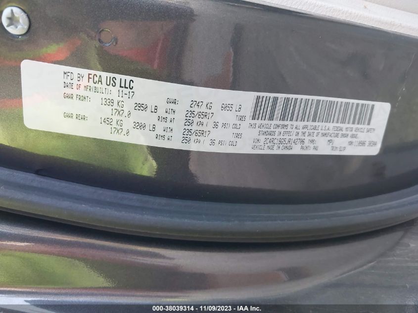 2018 CHRYSLER PACIFICA TOURING L - 2C4RC1BG5JR142706