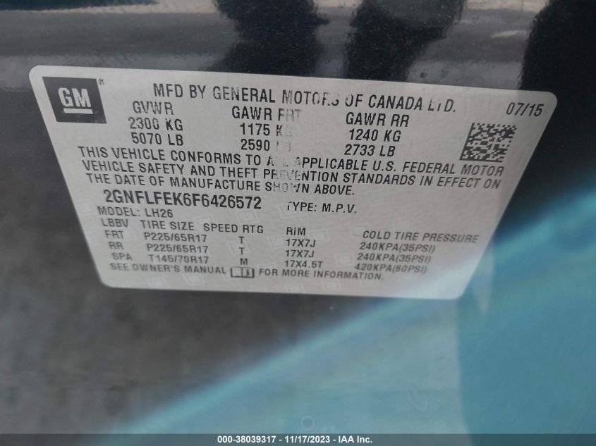 2015 CHEVROLET EQUINOX 1LT - 2GNFLFEK6F6426572