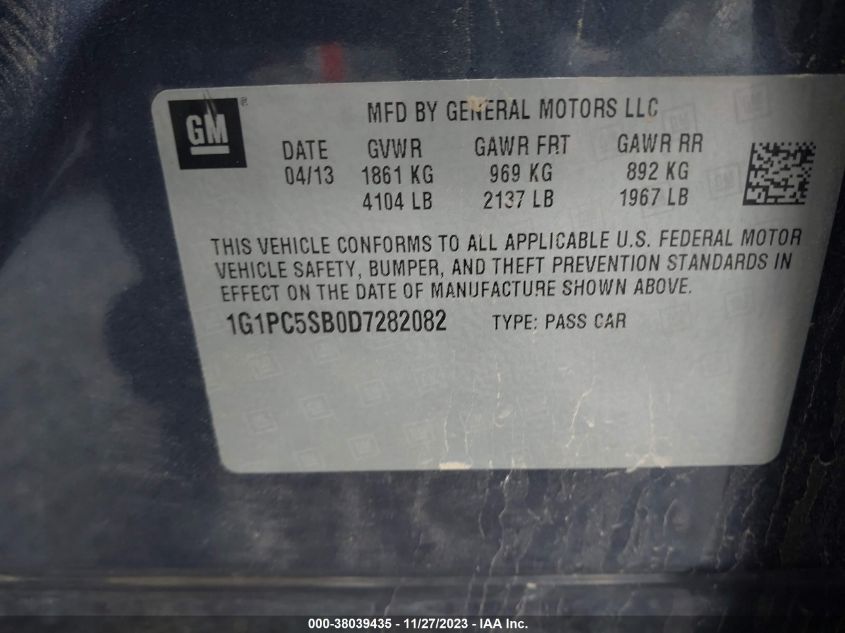 2013 CHEVROLET CRUZE 1LT AUTO - 1G1PC5SB0D7282082